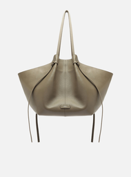 Bolsa Shopping Cinza Couro Grande Soft Tiras