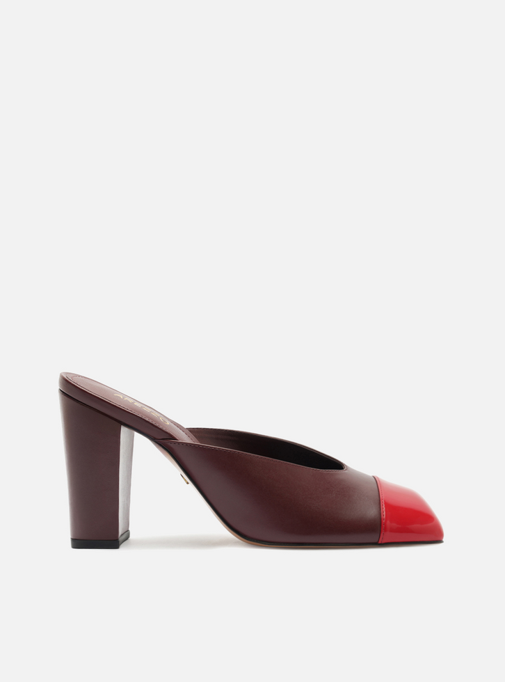 Mule Bordô Salto Bloco Cap Toe Vermelho