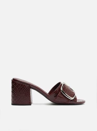 Mule Vermelho Couro Croco Salto Médio Bloco | ZZ MALL