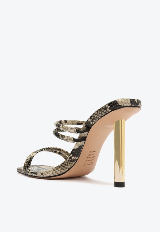 SANDÁLIA MULE SNAKE BEGE SCHUTZ LOVER COURO SALTO ALTO