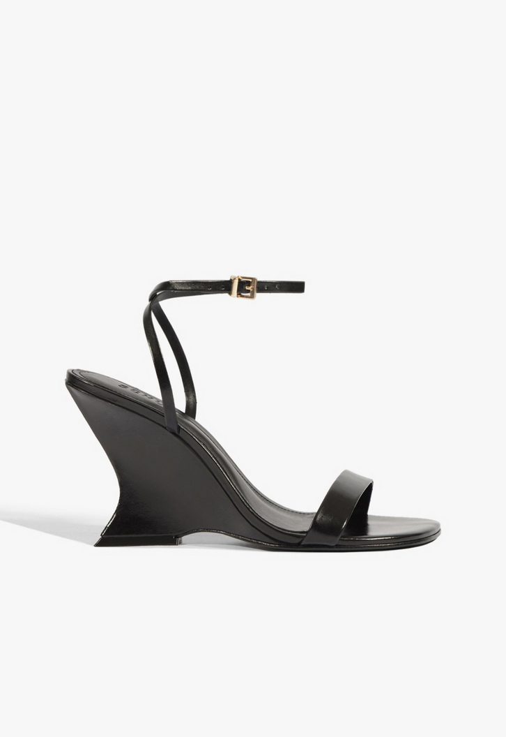 Sandália Anabela Siena Couro Preto