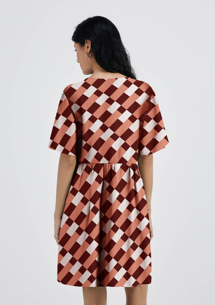 Vestido Vinho Hering Curto Estampado Em Viscolinho