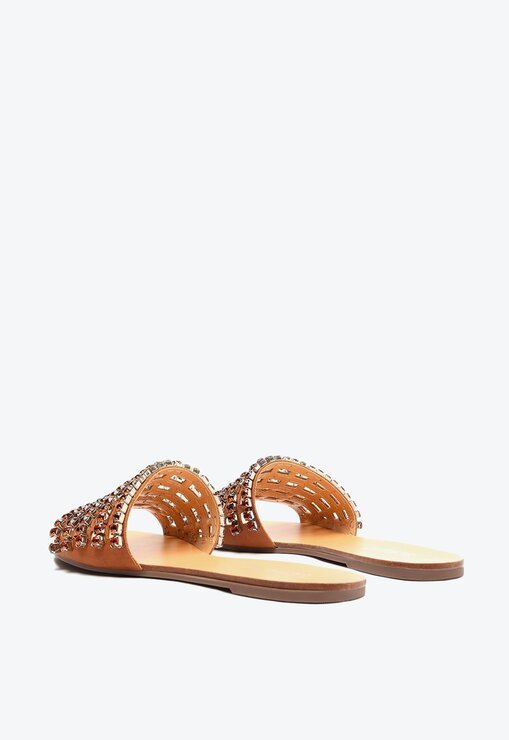 SANDÁLIA RASTEIRA MARROM SCHUTZ SLIDE PEDRAS GLAM