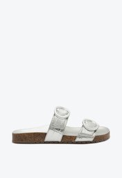 Slide Anacapri Duas Tiras Fivela Prata Croco