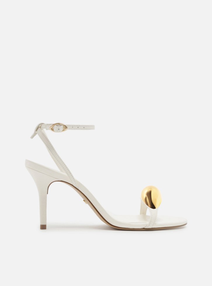 Sandália Branca Couro Salto Fino Metal Silvia Braz