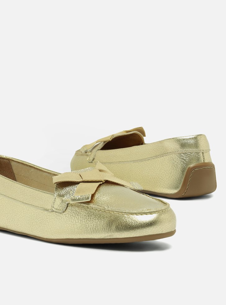 Mocassim Dourado Arezzo Couro Francesca