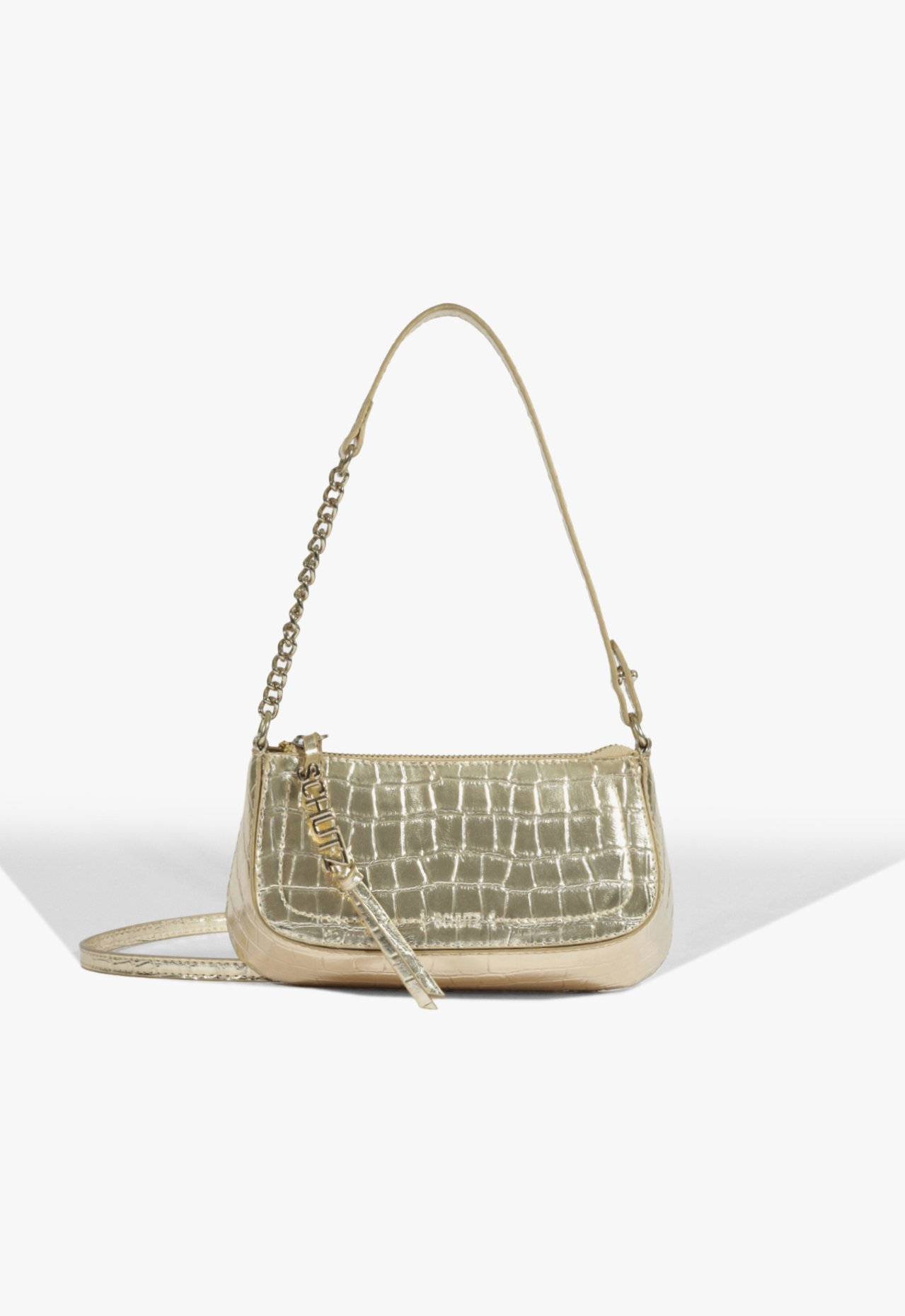 Bolsa Tiracolo Pequena Tina Croco Dourado | ZZ MALL