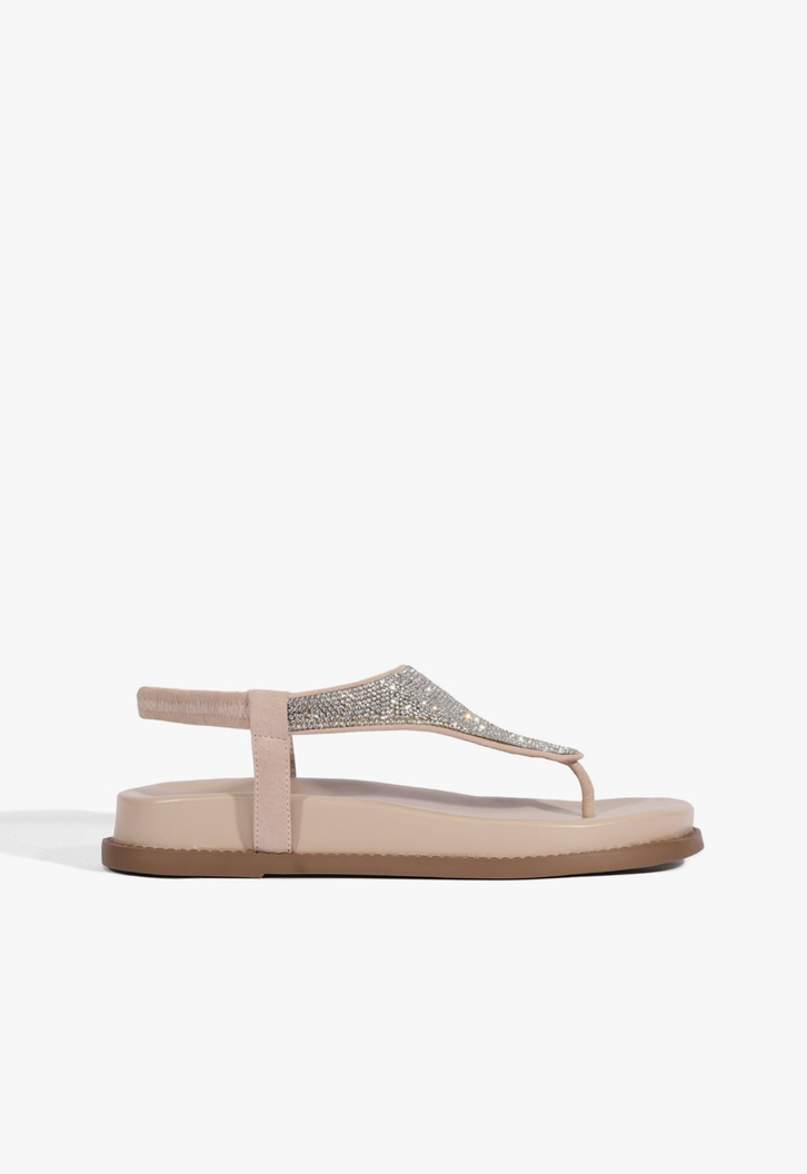 Sandália Papete Strass Nobuck Rosa