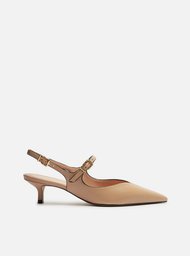 Scarpin Bege Arezzo Couro Bico Fino Slingback