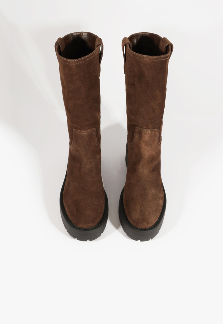 Bota Cano Alto Couro Marrom