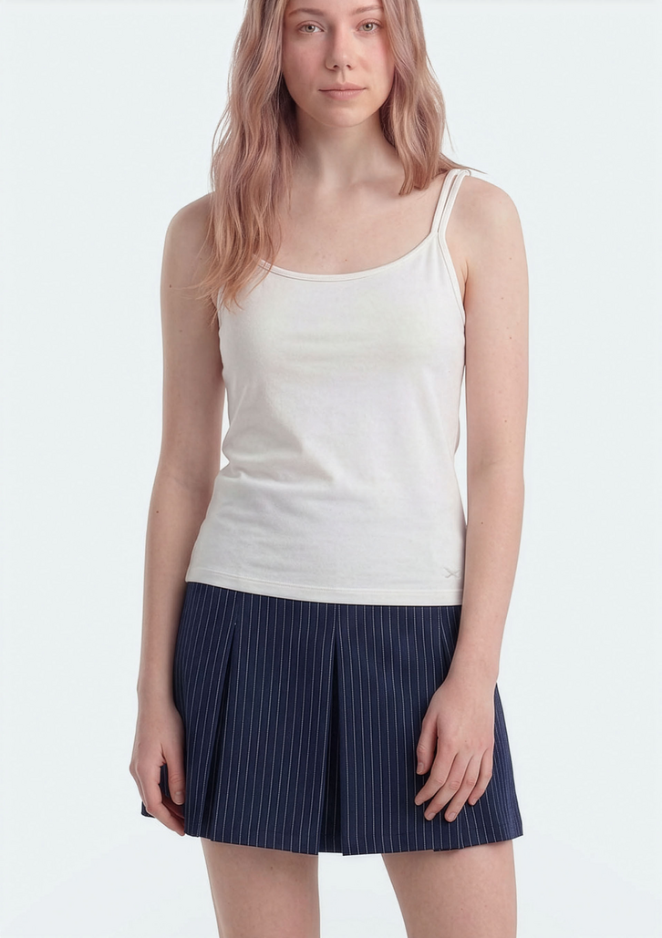 Regata Off White Hering  Teen Alças Finas Com Elastano