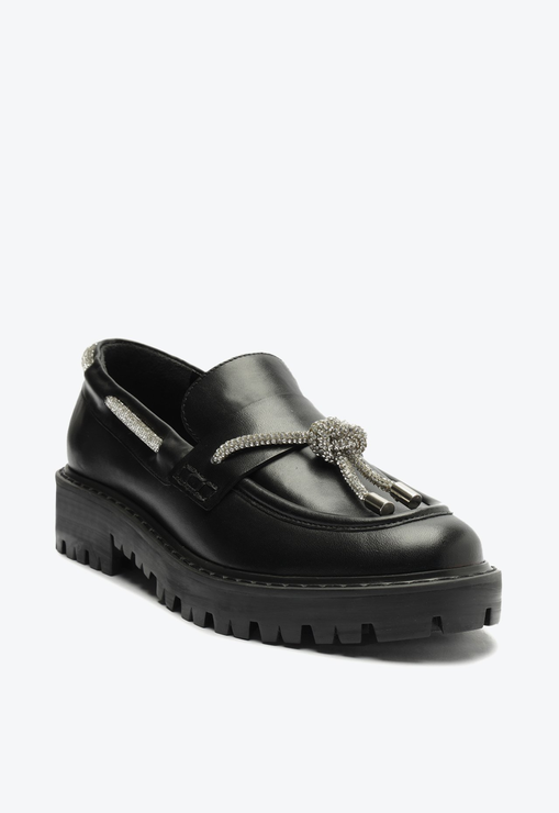 Mocassim Tratorado Brilho Couro Preto