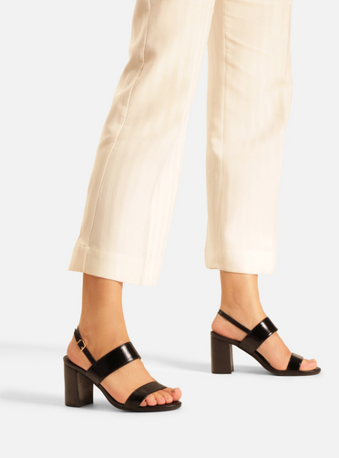 ✨ skraa✨ Sandália Preta Couro Salto Bloco Tiras Largas | ZZ MALL