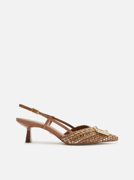 Scarpin Marrom Arezzo Tressê Bico Fino Slingback Metal