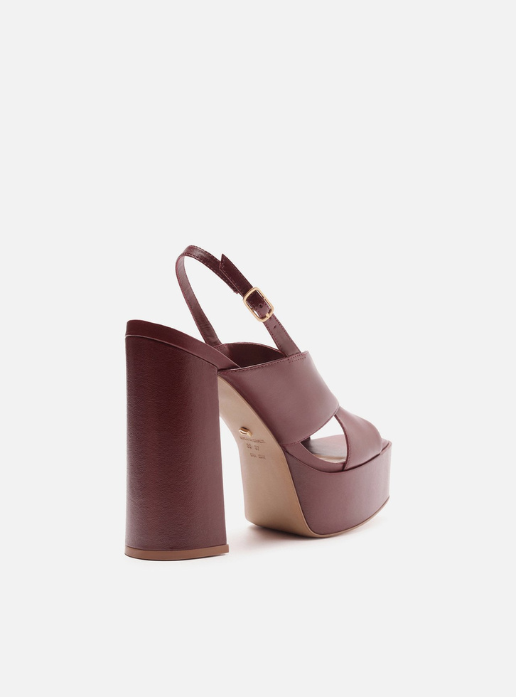 Sandália Vermelha Couro Meia Pata Slingback