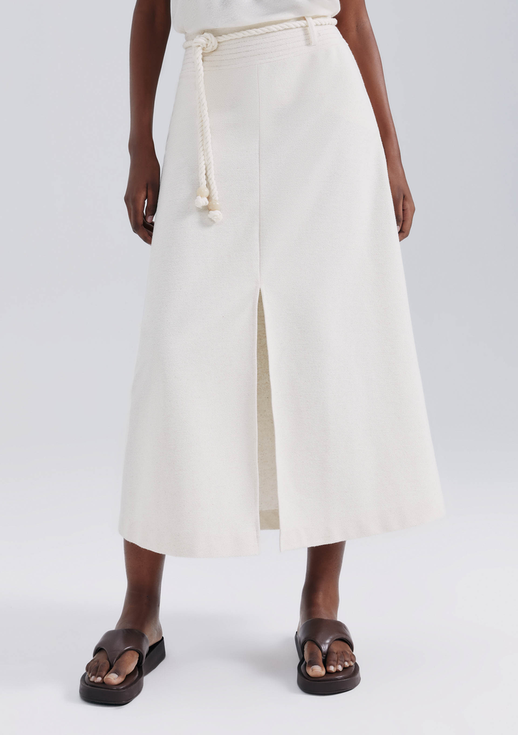 Saia Midi Off White Hering Texturizada Com Linho