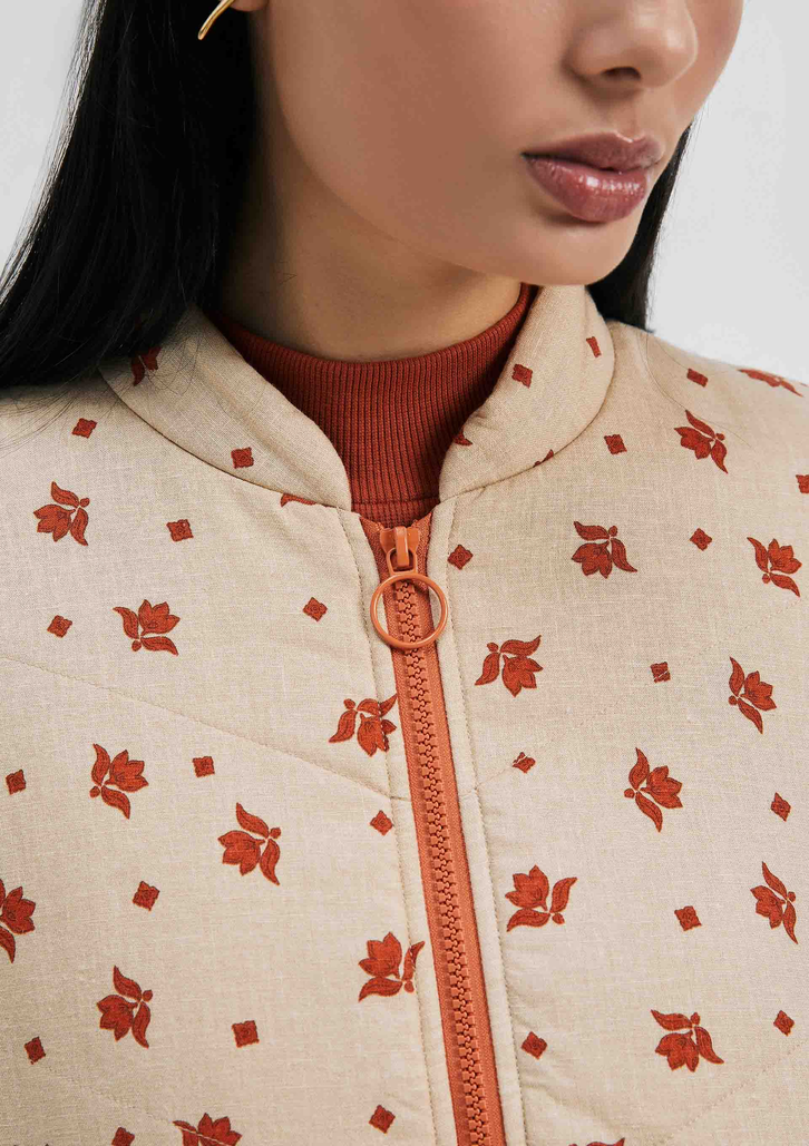 Jaqueta Bege Hering Puffer Estampada Em Nylon