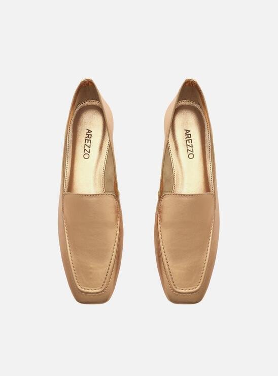 MOCASSIM ROSÊ AREZZO COURO BICO QUADRADO COSTURAS