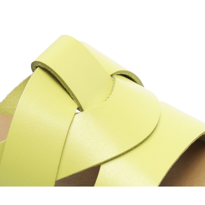 Rasteira Verde Lemon Couro Tiras Sobrepostas