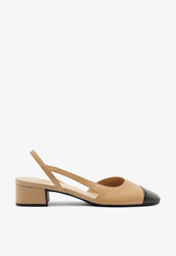 Scarpin Slingback Unilateral Marrom com Ponta Preta