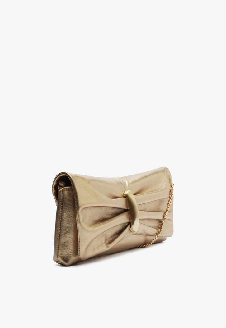 Bolsa Clutch Dourada Schutz Bobby Couro Platina | ZZ MALL