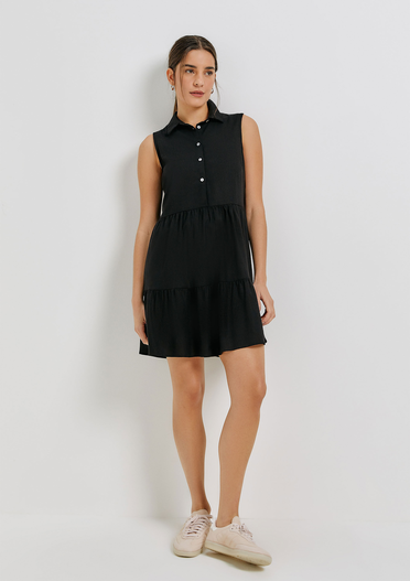 Vestido Preto Hering Curto Evasê Com Linho