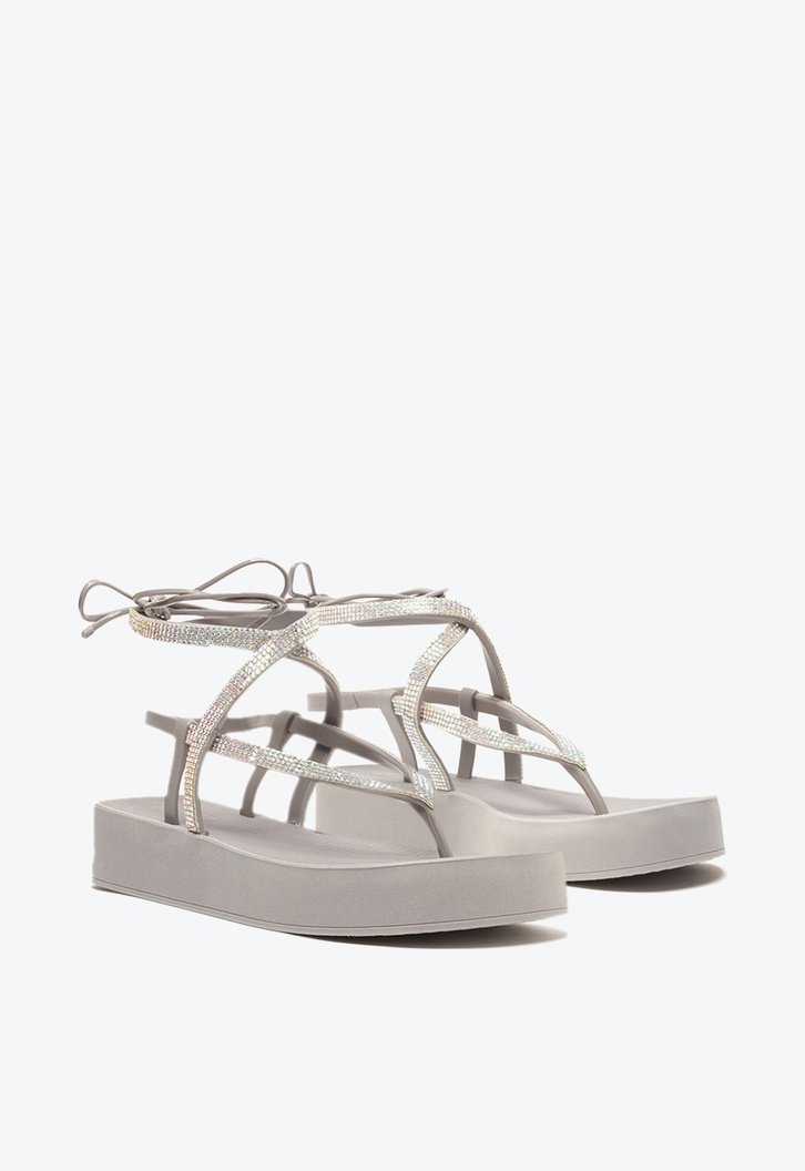 Sandália Flatform Prata Brizza Strass Amarração Bela