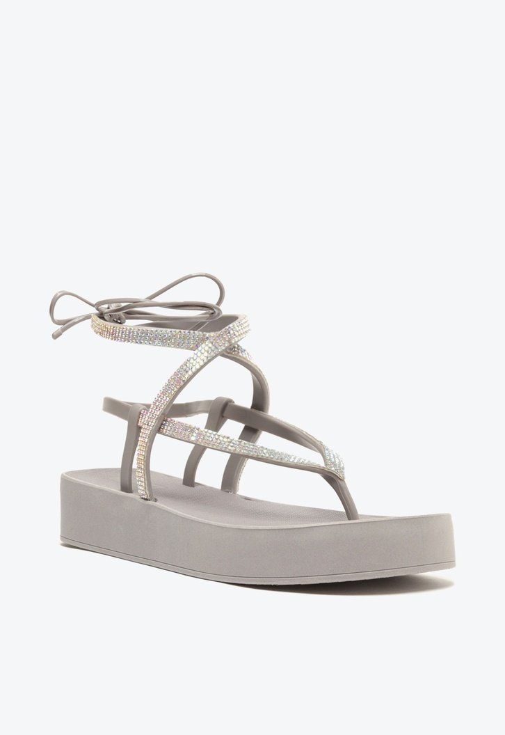 Sandália Flatform Prata Brizza Strass Amarração Bela