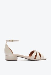 Sandália Branca Anacapri Recortes Vazados Salto Bloco Fivela