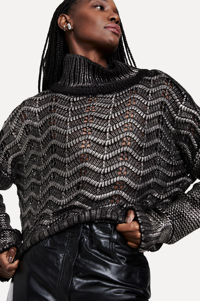 Blusa Tricot Preta Reversa Foil