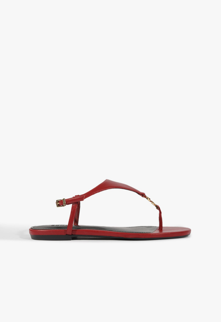 Sandália Rasteira S Couro Vermelha