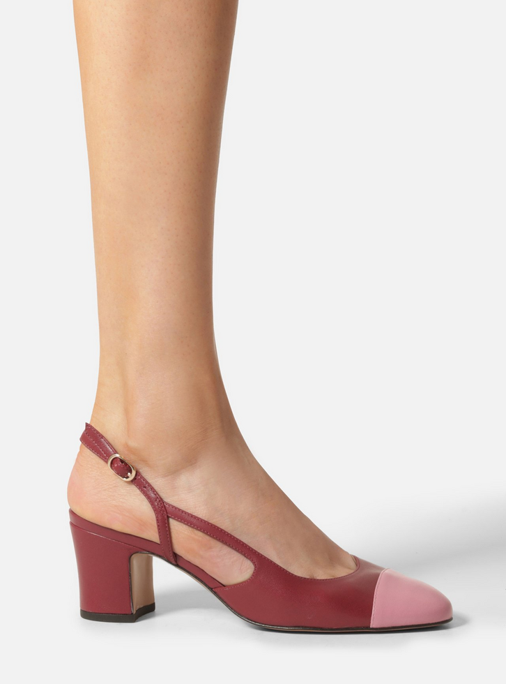 Scarpin Vermelho Couro Salto Bloco Slingback