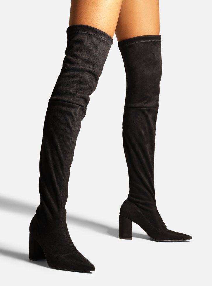 Bota Preta Arezzo Over The Knee Suede Salto Bloco