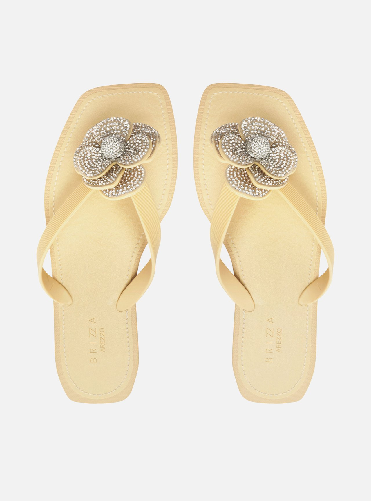 Chinelo de Dedo Bege Recouro Square Flor Strass | ZZ MALL