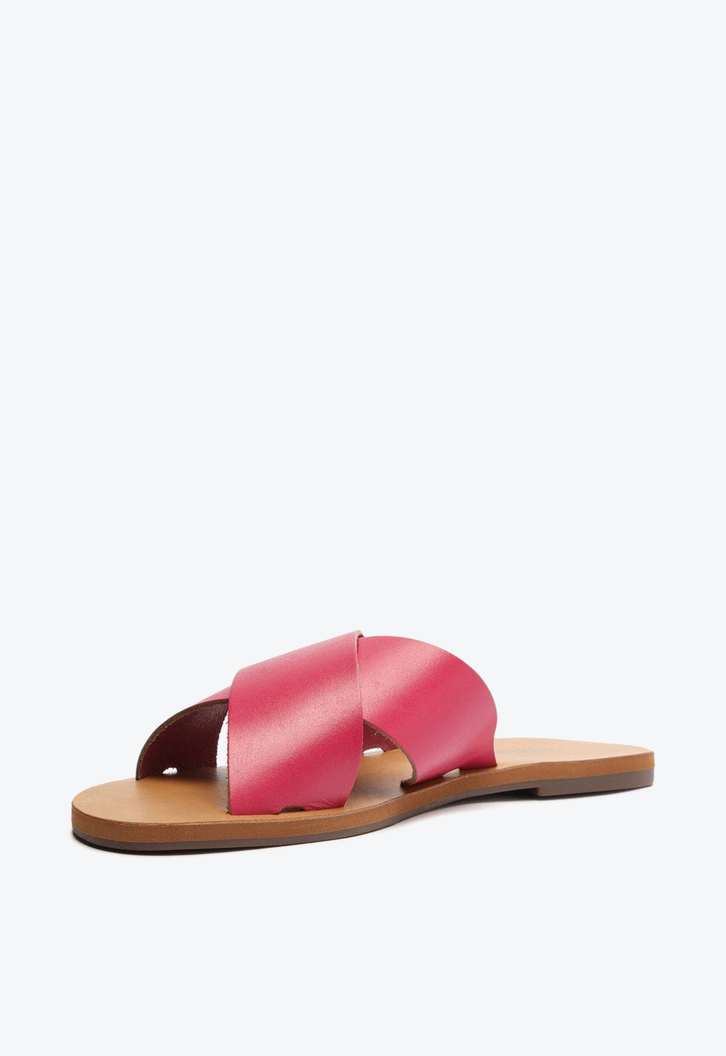 Rasteira Rosa Magenta Anacapri Couro Tiras Cruzadas