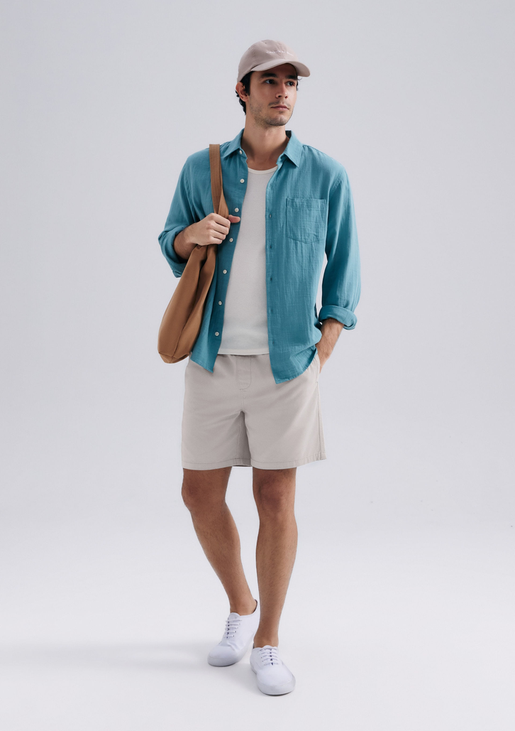 Shorts Bege Hering Masculino De Sarja