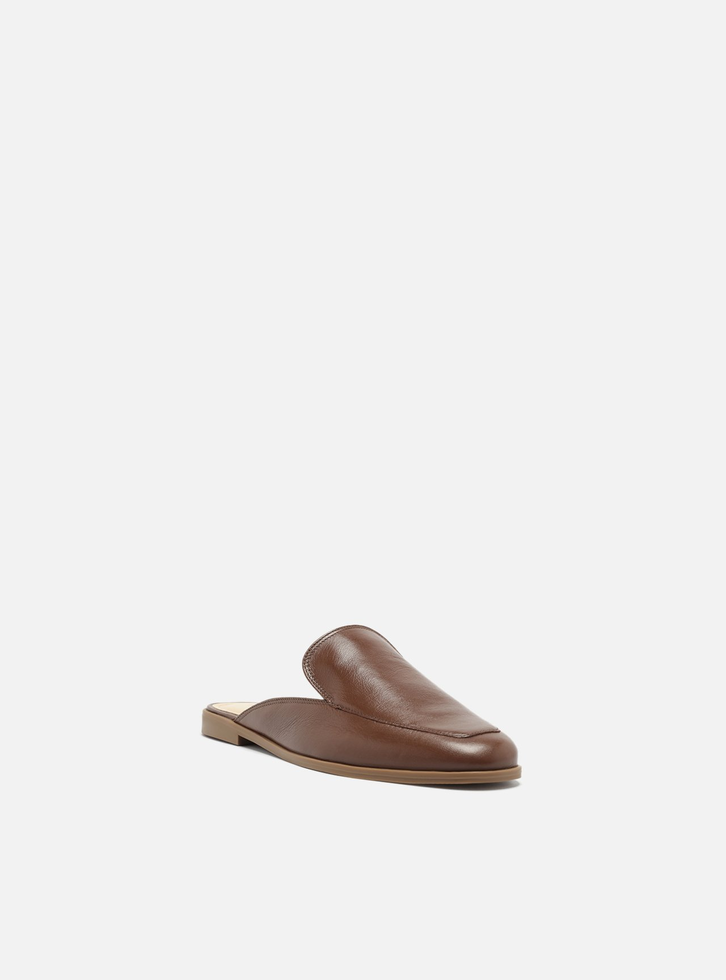 Mule Rasteira Couro Marrom