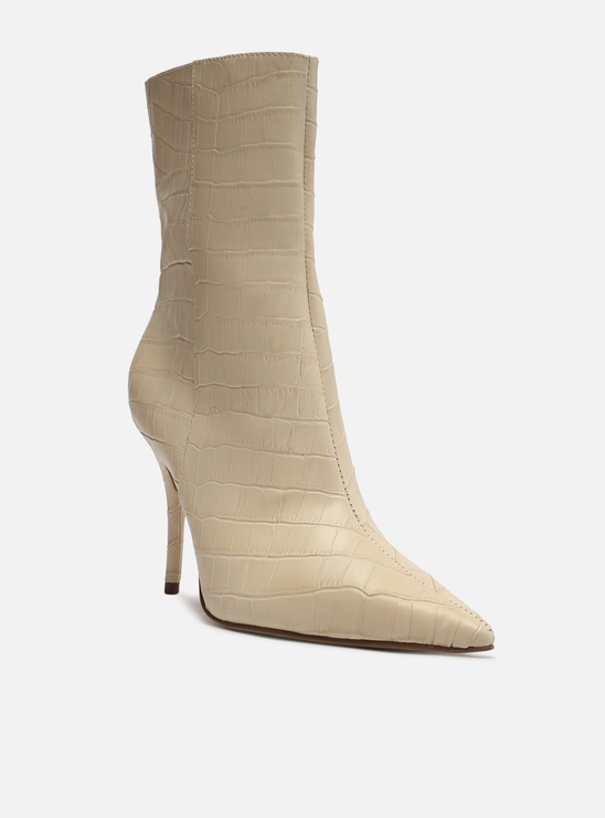 Bota Off-White Croco Cano Médio Salto Alto Fino