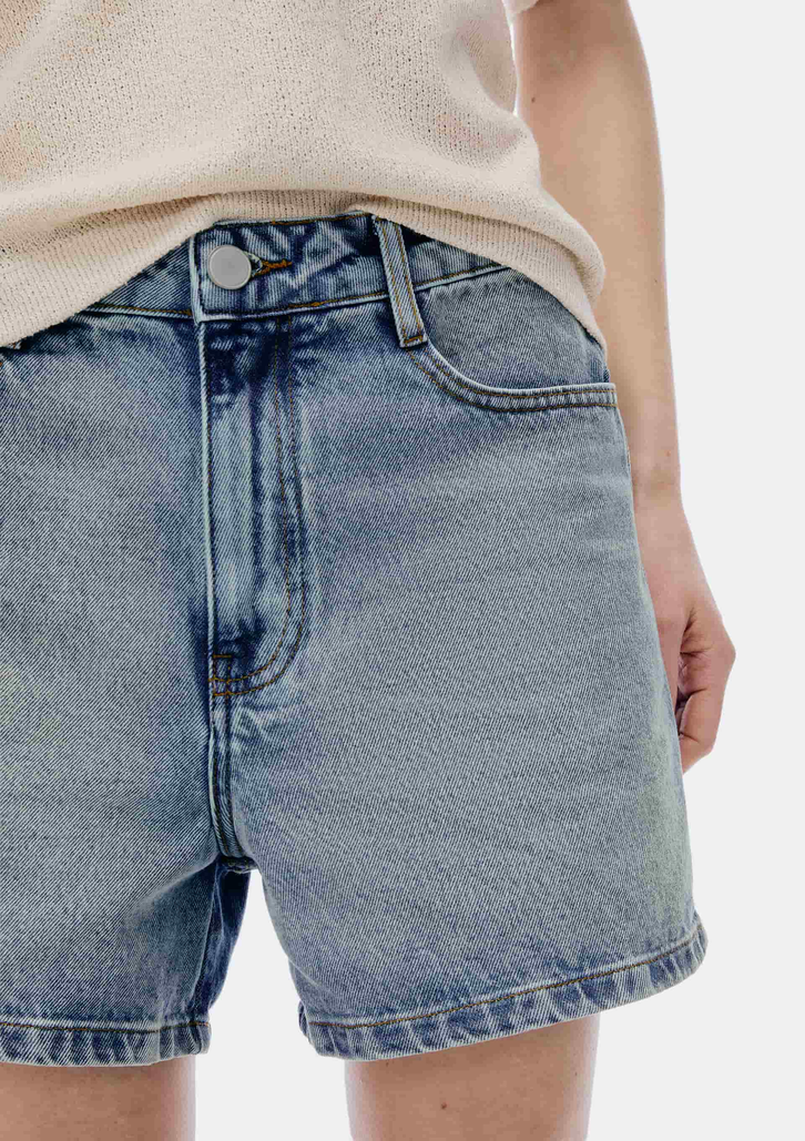 Shorts Azul Médio Hering Jeans Reto Cintura Média