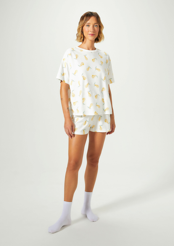 Pijama Algodão Cru Hering Intimates Curto Feminino Estampado Oversized