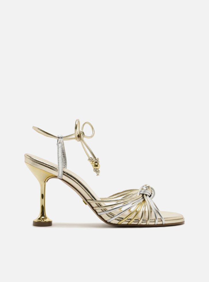 Sandália Dourada Salto Alto Taça Amarração