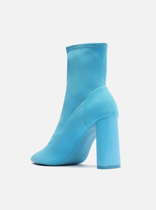BOTA AZUL AREZZO TECIDO CANO CURTO SALTO BARRA