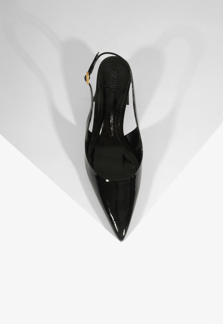 Scarpin Slingback Rhonda Mid Couro Preto