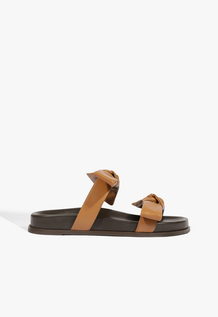 Sandália Papete Couro Laço Marrom