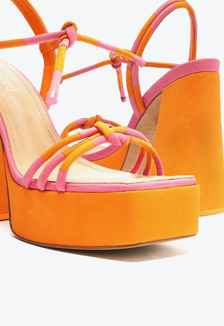 Sandália Meia Pata Laranja Arezzo Nobuck Tiras Rosa