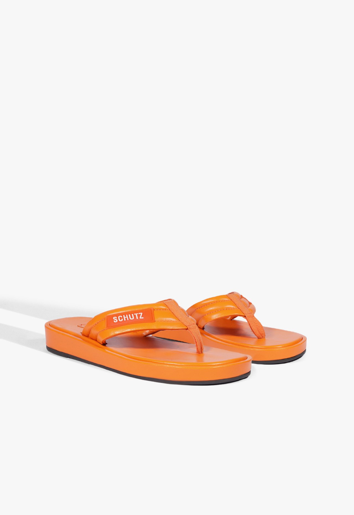 Chinelo Zoe Couro Laranja