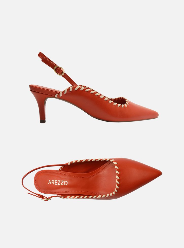 SCARPIN LARANJA AREZZO COURO SLINGBACK COSTURA
