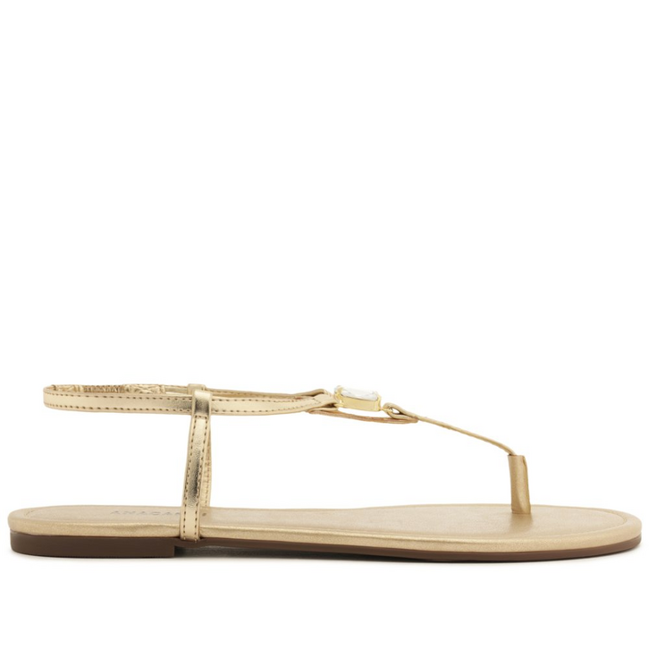 Sandália Rasteira Slim Pedraria Dourada