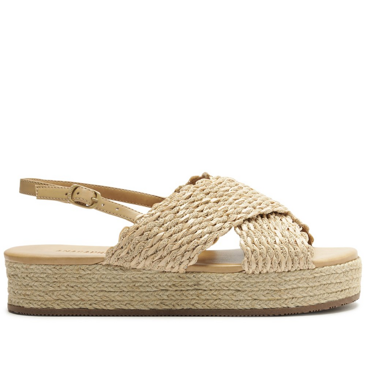 Sandália Plataforma Tiras Cruzadas Naturais Bege