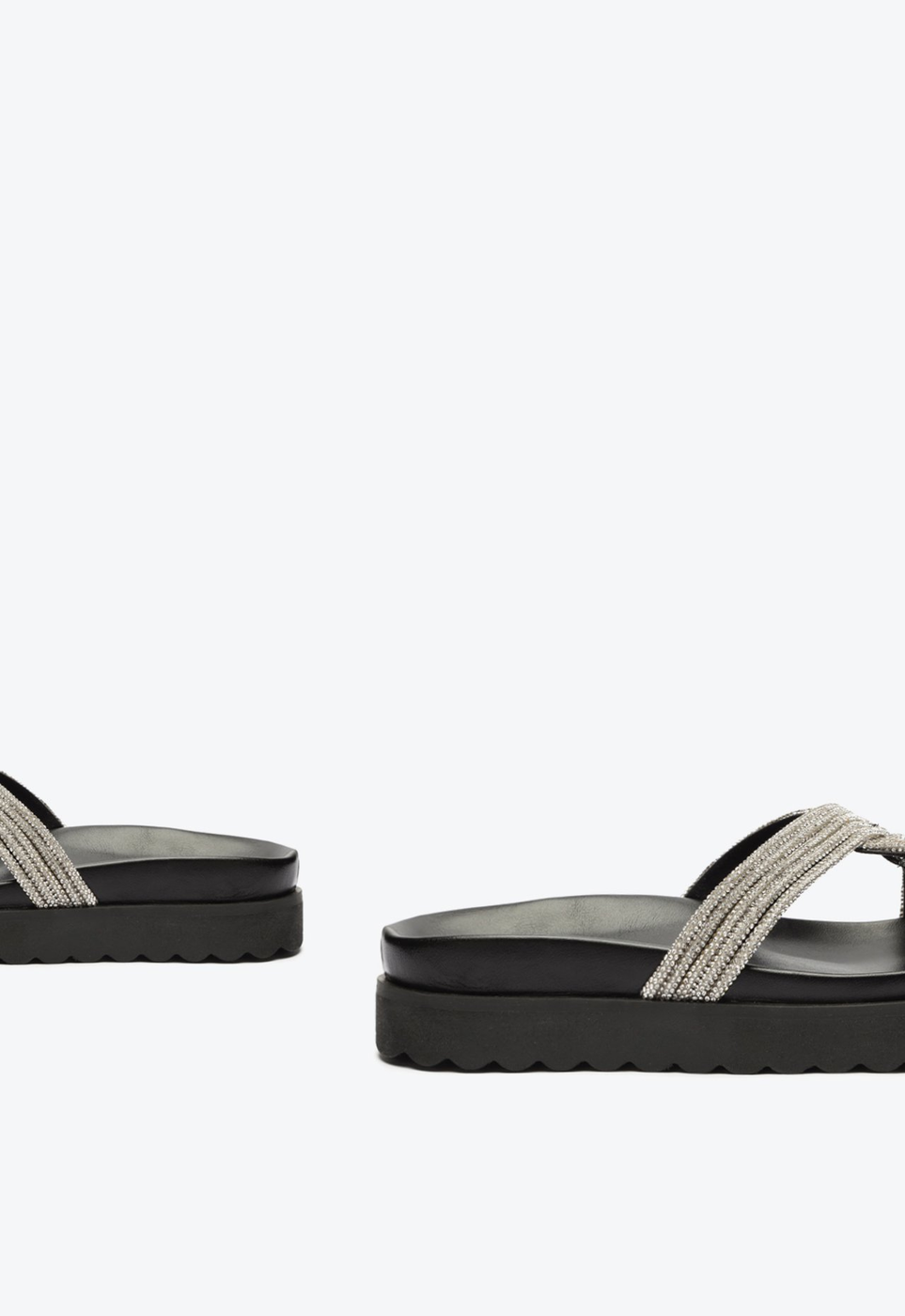 Sandália Papete Preta Schutz Tratorada Alivia Malha Brilho